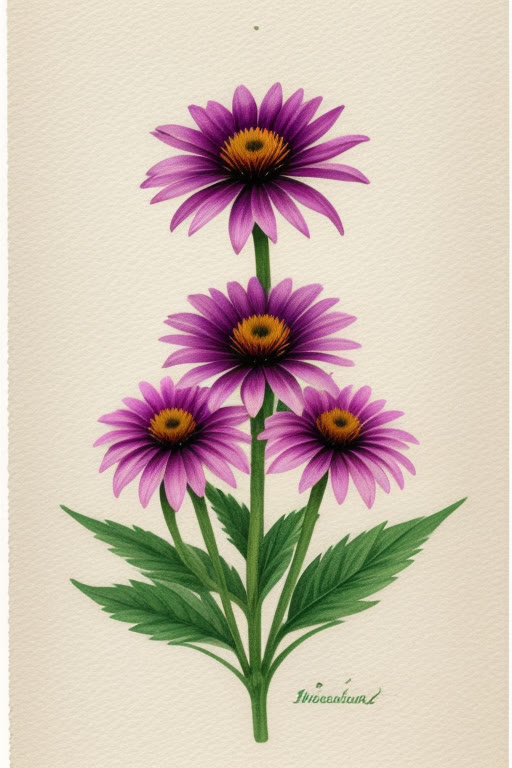 Echinacea (purple coneflower) — line watercolor